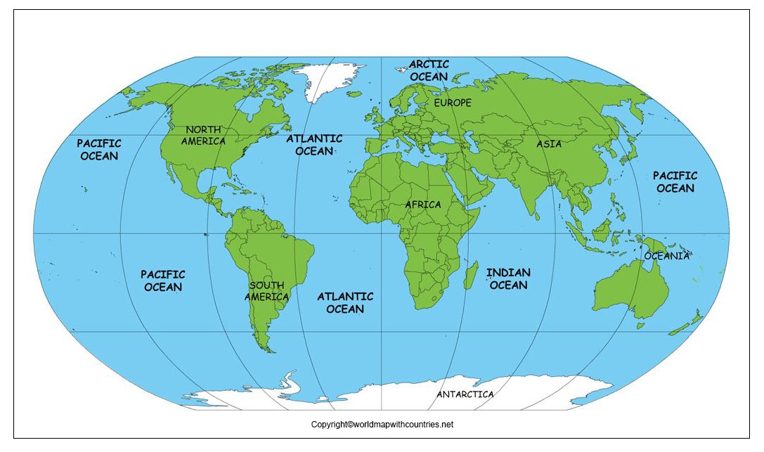 World Map Oceans And Continents Printable