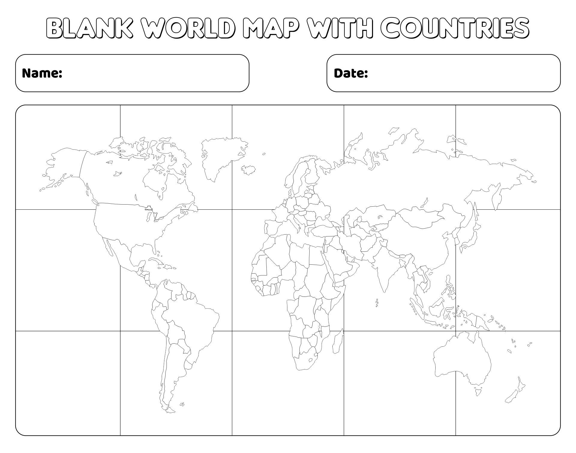World Map With Countries Free Printable Printable Sight Words List