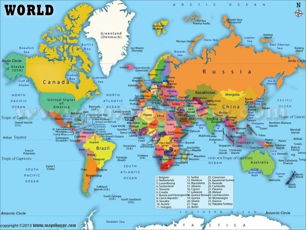 World Map With Countries Printable Pdf