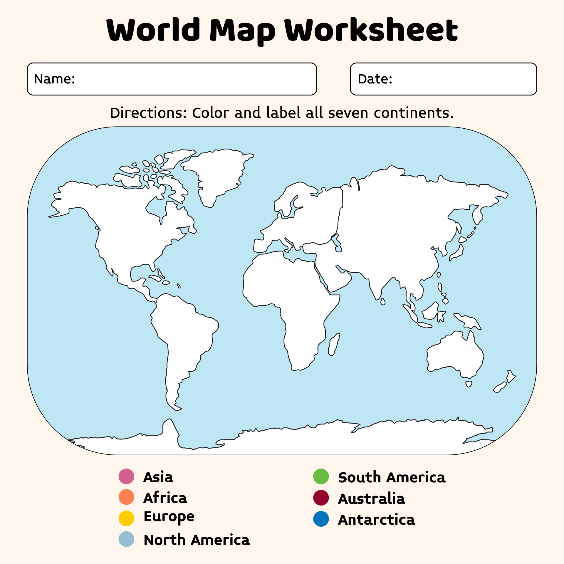 World Map Worksheet Printable Preschool Coloring Printables Free Fun