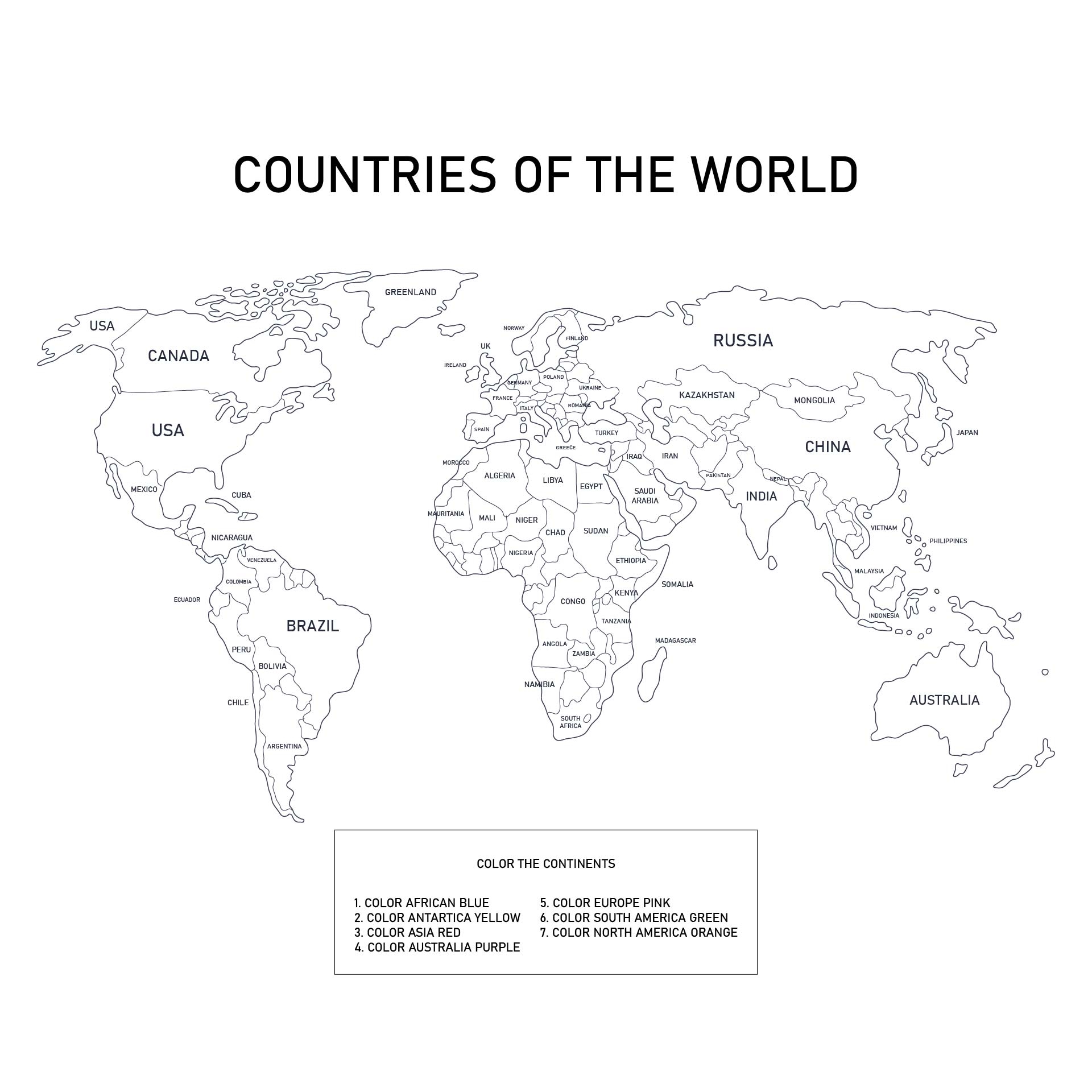 World Map Worksheet Printable Preschool Coloring Printables Free Fun