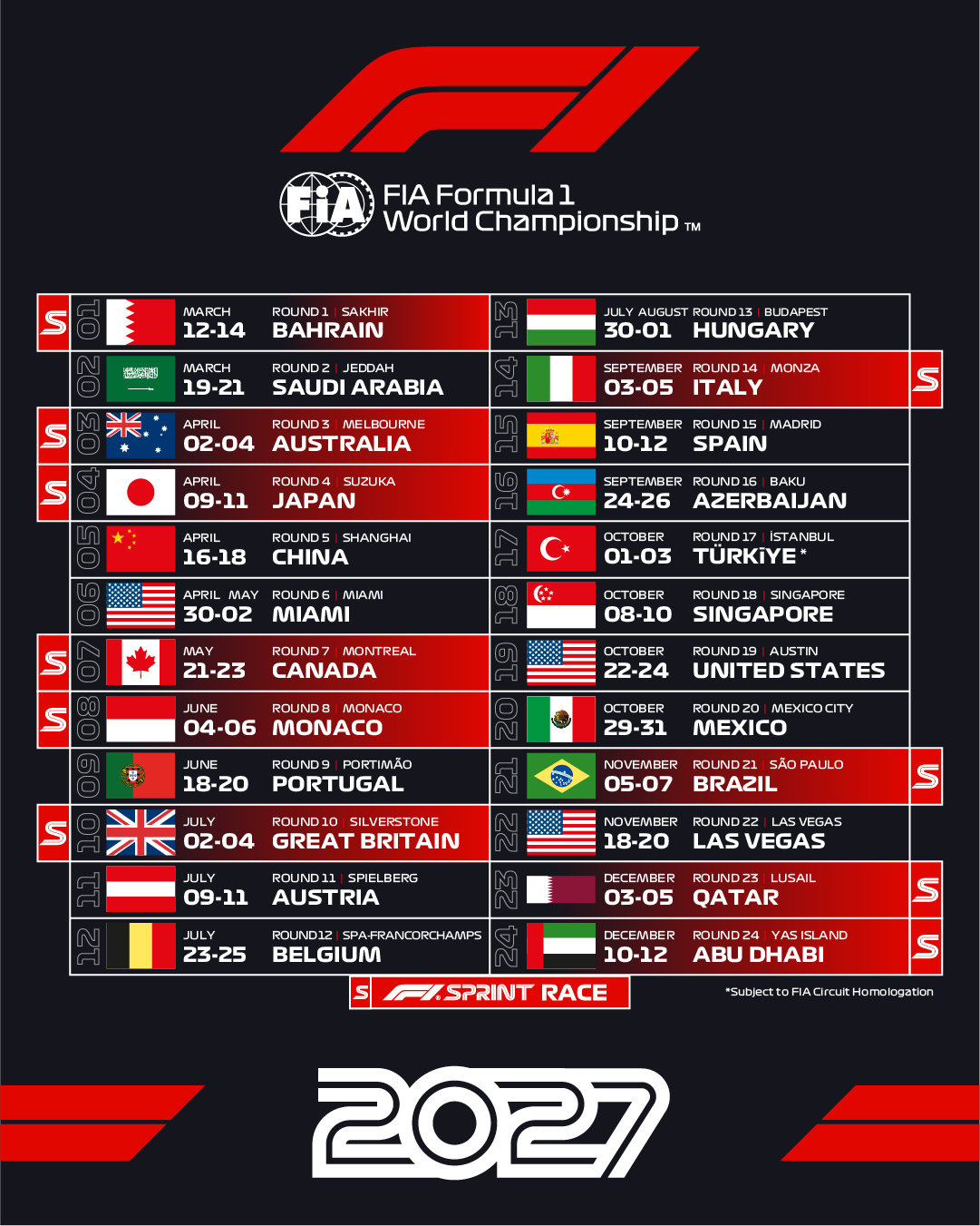 2027 Calendar Announced With 10 Sprint Events
