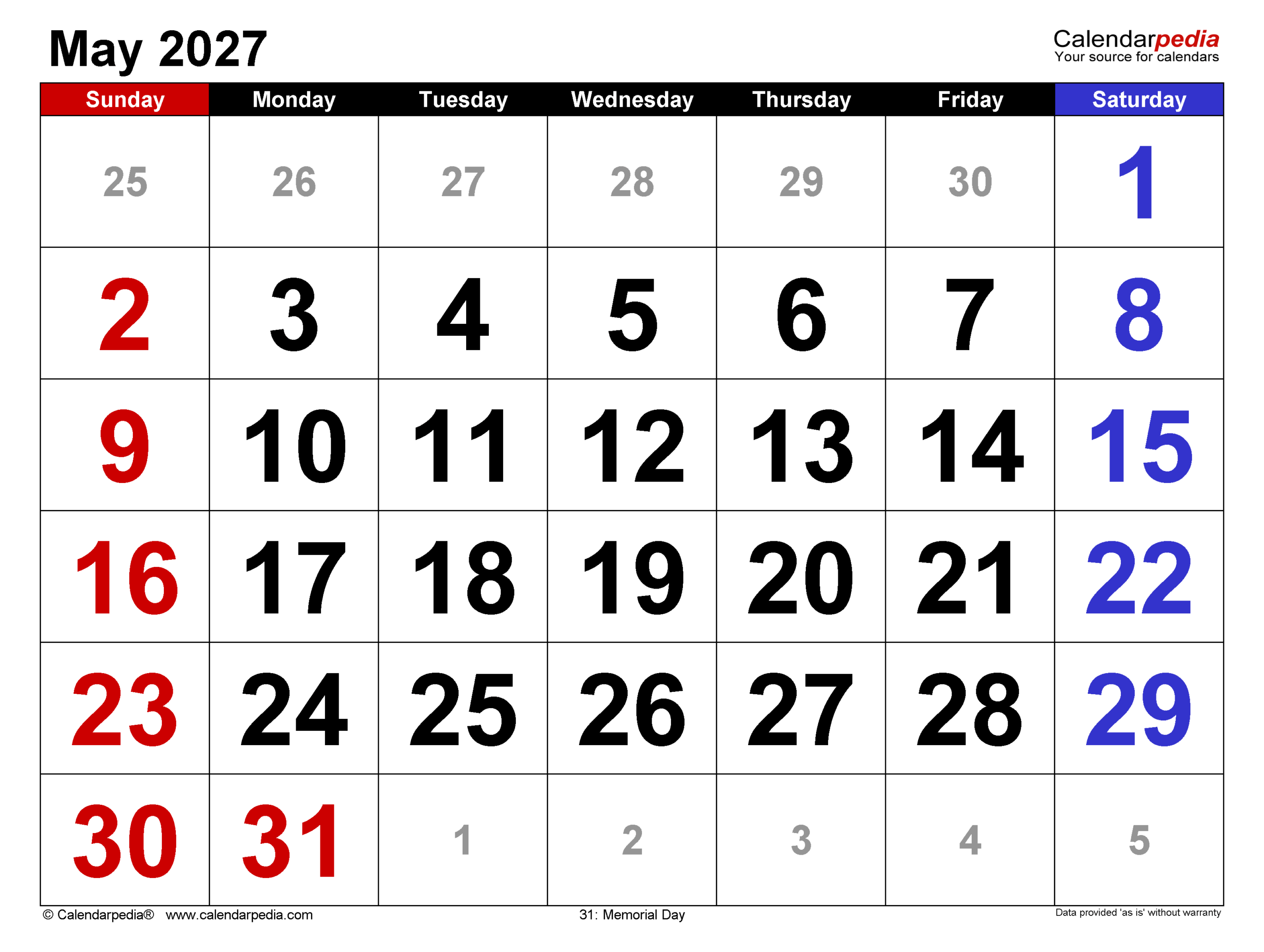 May 2027 Calendar Pdf Templates May 2027 Calendar Pdf Templates